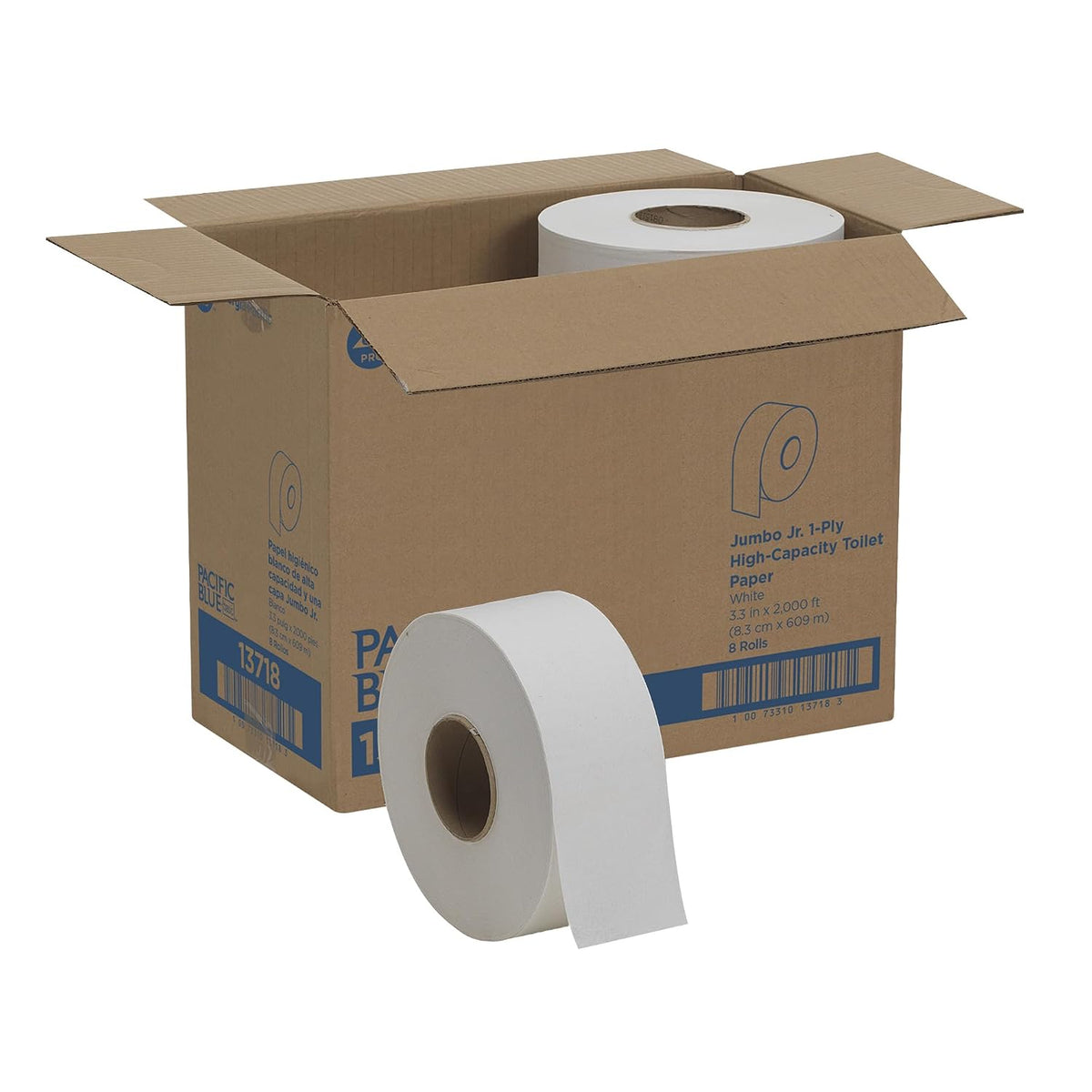 Pacific Blue Basic 1-Ply Jumbo Jr. 9'' Toilet Paper by GP PRO (GEORGIA-PACIFIC), 13718, 2,000 Linear Feet Per Roll, 8