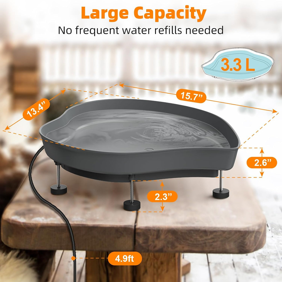 Heated Bird Baths for Outdoors, 60W Thermostatic Winter Birdbath - Gray