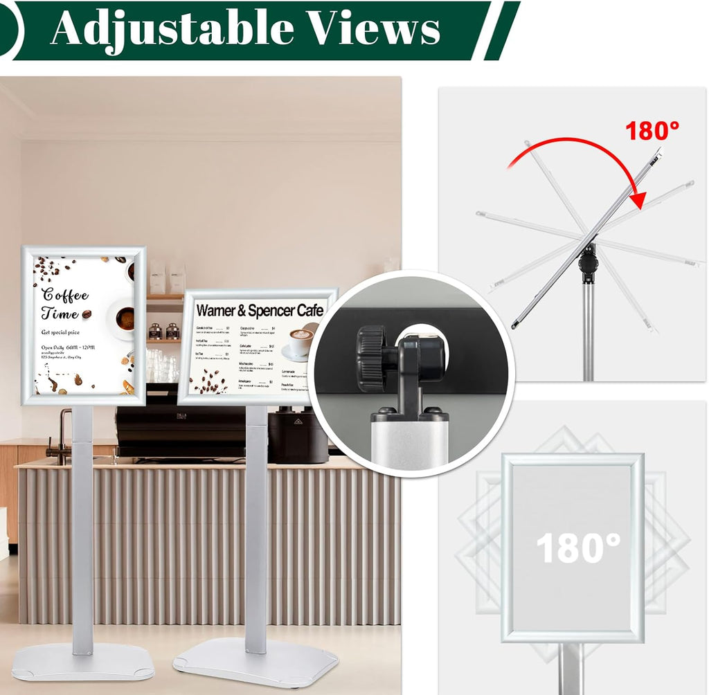 Heavy Duty Pedestal Sign Holder, 8.5 x 11" Floor Standing Sign Holder | Adjustable Vertical & Horizontal Sign Stand
