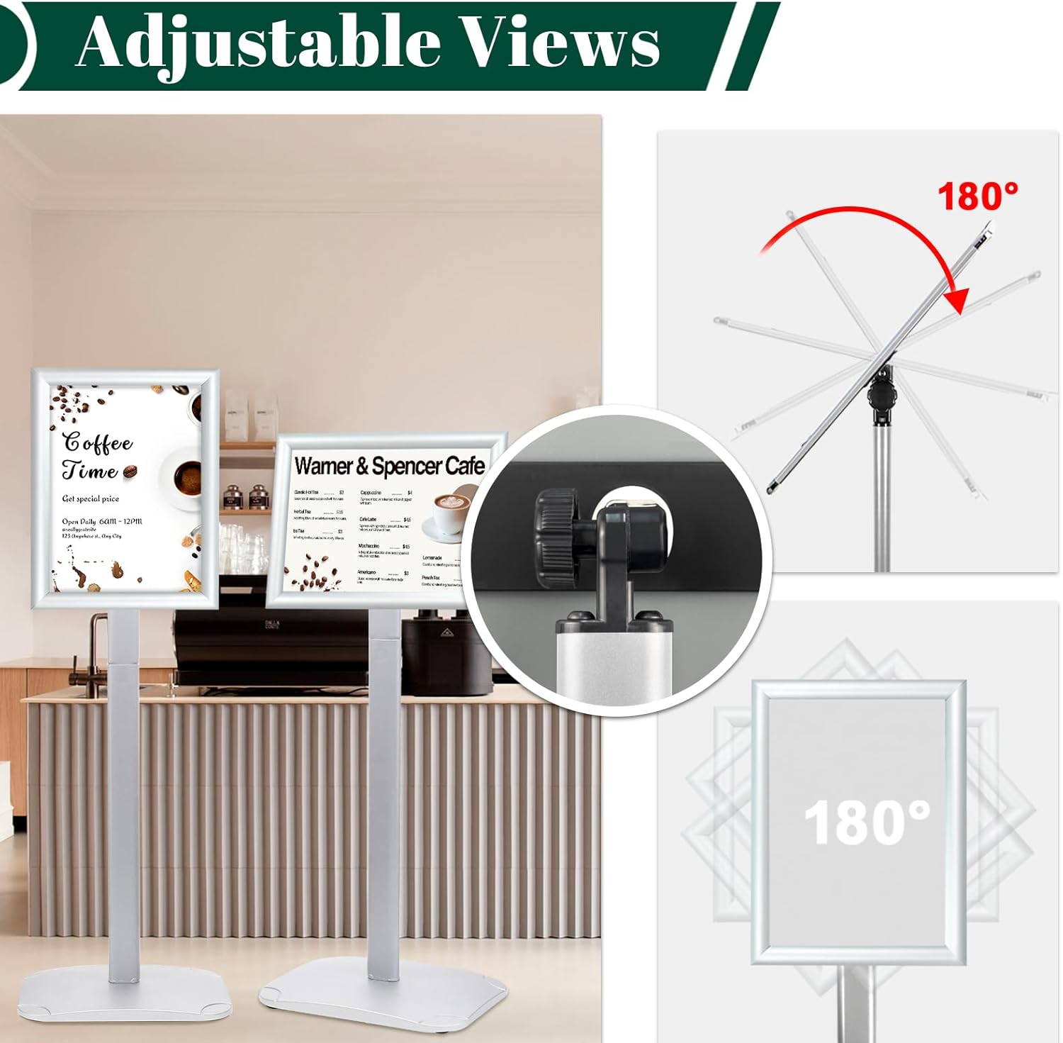 Heavy Duty Pedestal Sign Holder, 8.5 x 11" Floor Standing Sign Holder | Adjustable Vertical & Horizontal Sign Stand