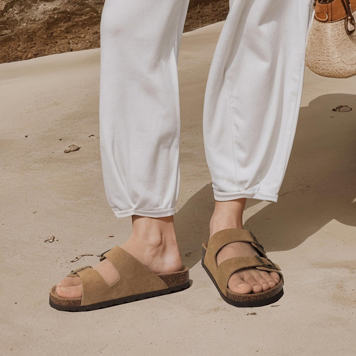 Unisex Comfortable Cork Footbed Slide Sandals with Arch Support