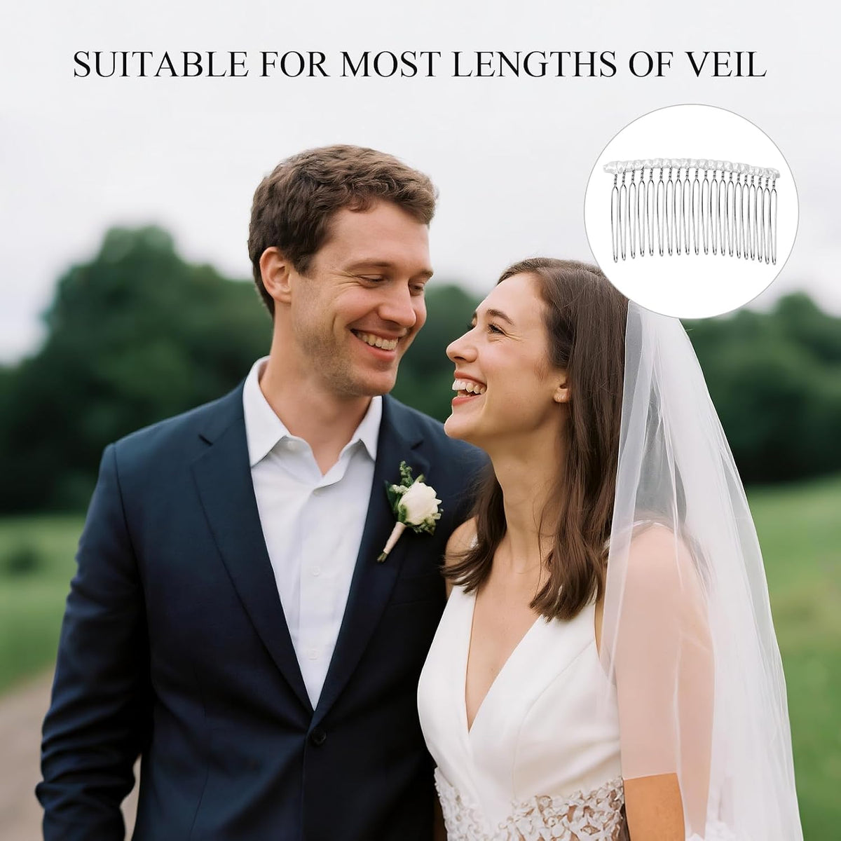 20 Teeth Ribbon-wrapped Veil Combs, 1.8" Extra Long Teeth Bridal Hair Comb for Long Wedding Veils, Sturdy Metal Wire