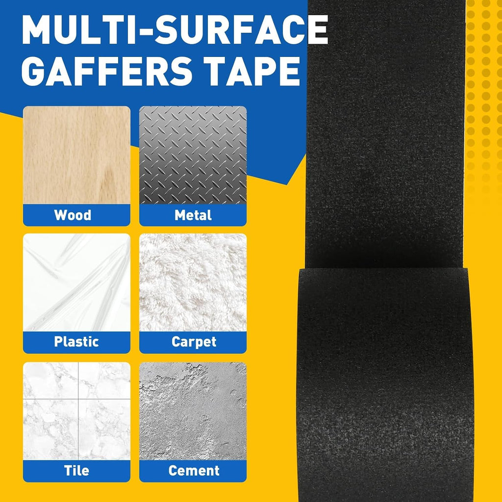 Black Gaff Tape 5 Pack, 3 Inch x 30 Yards Gaffers Tape, No Residue