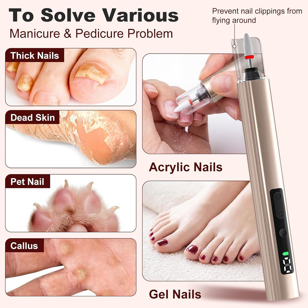 Cordless Electric Nail File Drill with UV Light Lamp, 5 Speed | Rechargeable Portable Manicure and Pedicure Kit, Nail