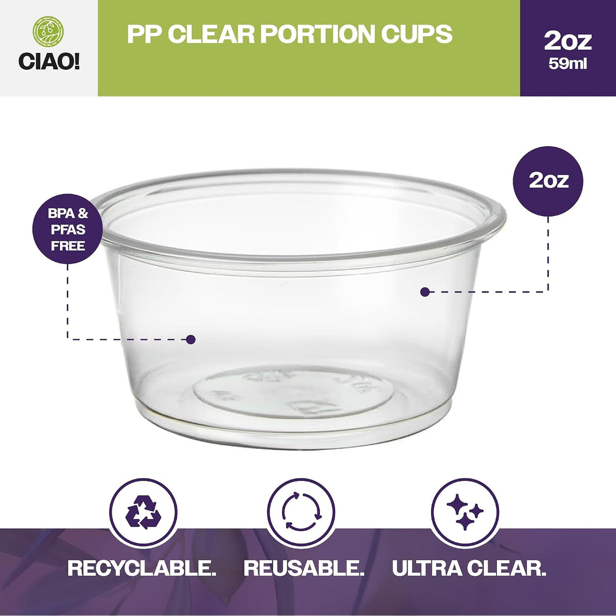 2OZ PP Clear Portion Cup, Lids Sold Separately (Case of 2,500)