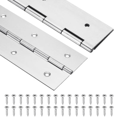 2 Pack Piano Hinge, 18" Stainless Steel Continuous & Piano Hinges 3" Open Width 0.06'' Thick Heavy Duty Piano Hinges with Screws for Piano, Cabinets, Doors, Silver