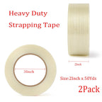 Strapping Tape Total 100yds, 5.5Mil x 2in x 50yds Strapping Tape 2 inch Heavy Duty Strong Tape Fiberglass Reinforced