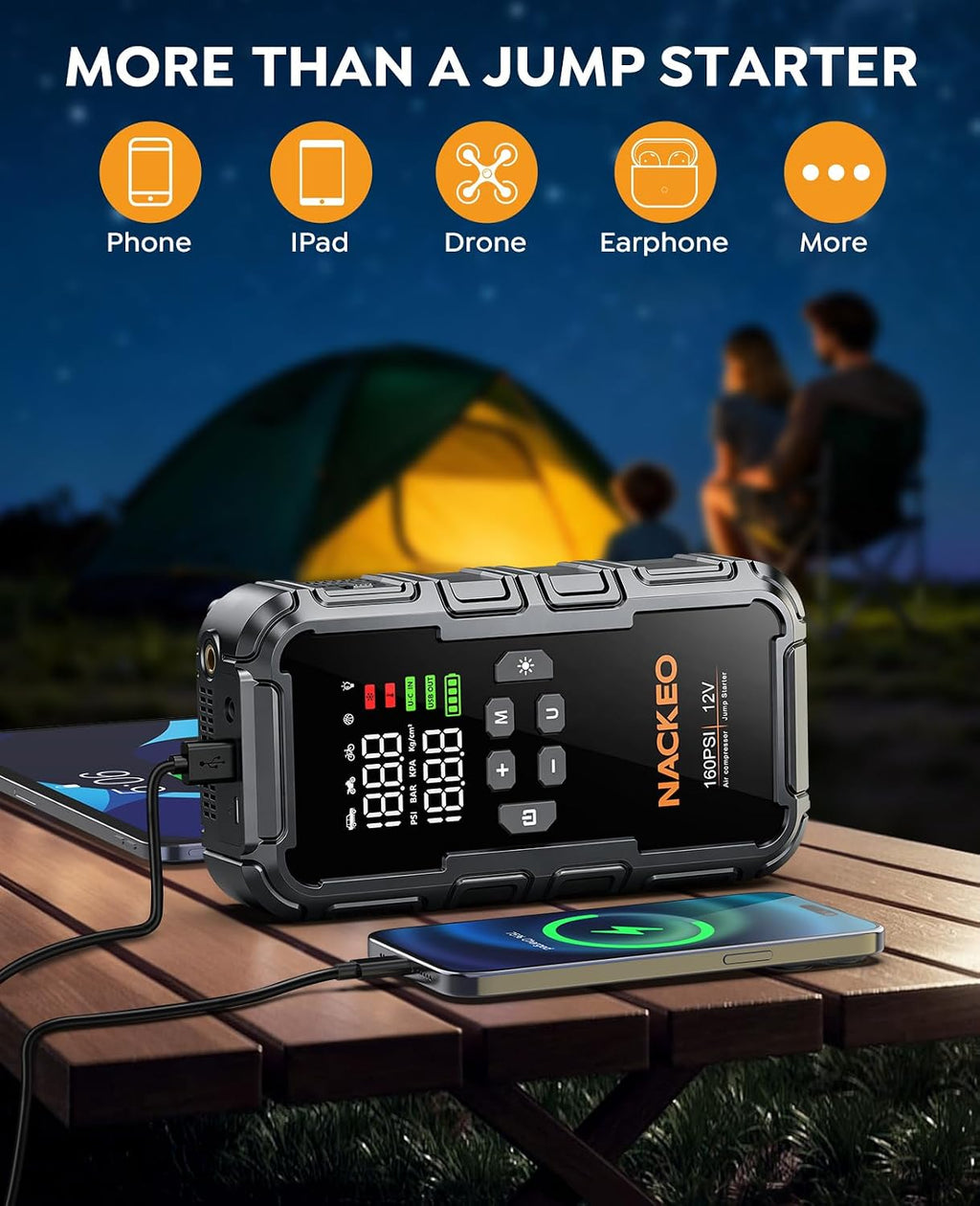 8000A Car Battery Jump Starter with Air Compressor 160PSI, Car Jumper Starter Portable (All Gas 12L Diesel), 12V Jump