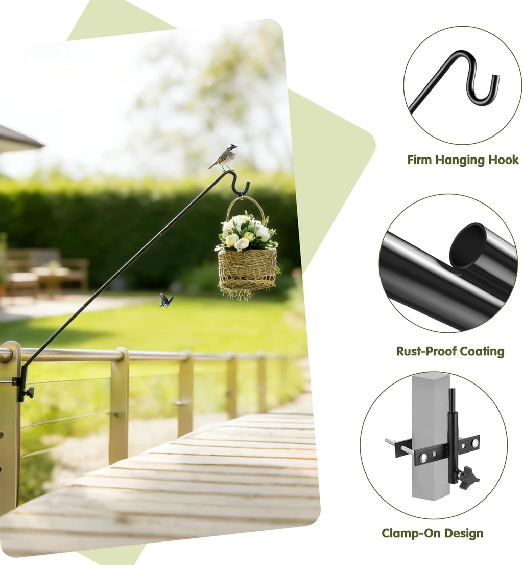 Extended Fence Deck Hook Rail Heavy Duty Bird Feeder Hook, Adjustable Plant Bracket for Bird Feeders, Planters, Suet