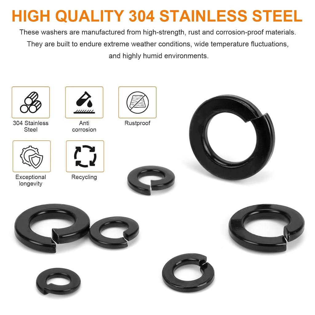 295Pcs Metric & SAE Spring Lock Washer Kit, 304 SS M3-M10 6#-3/8