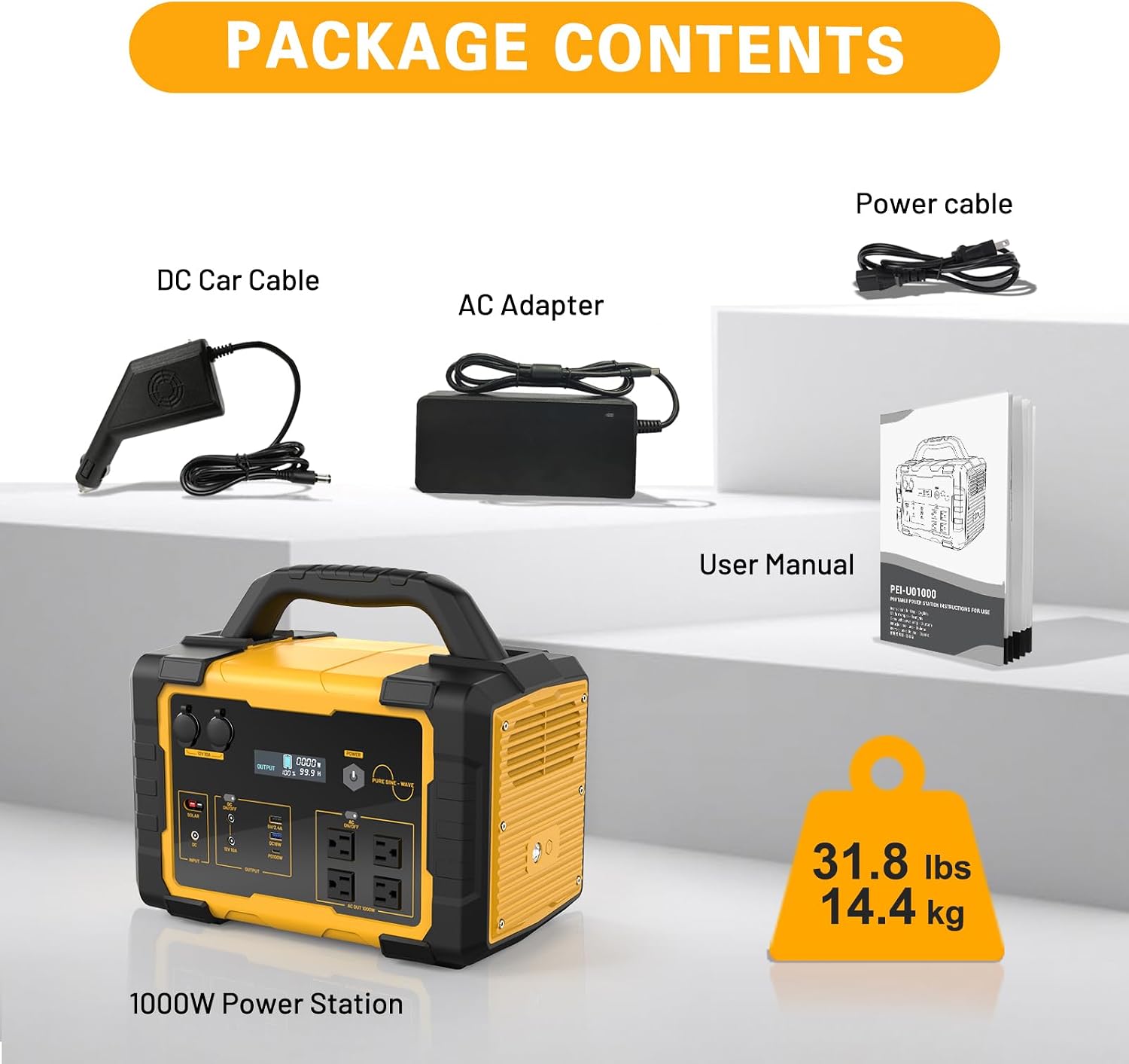 1000W Portable Power Station 1024Wh LiFePO4 for Outdoor & Home | Solar Generator (2000W Peak) Backup Battery, 60W
