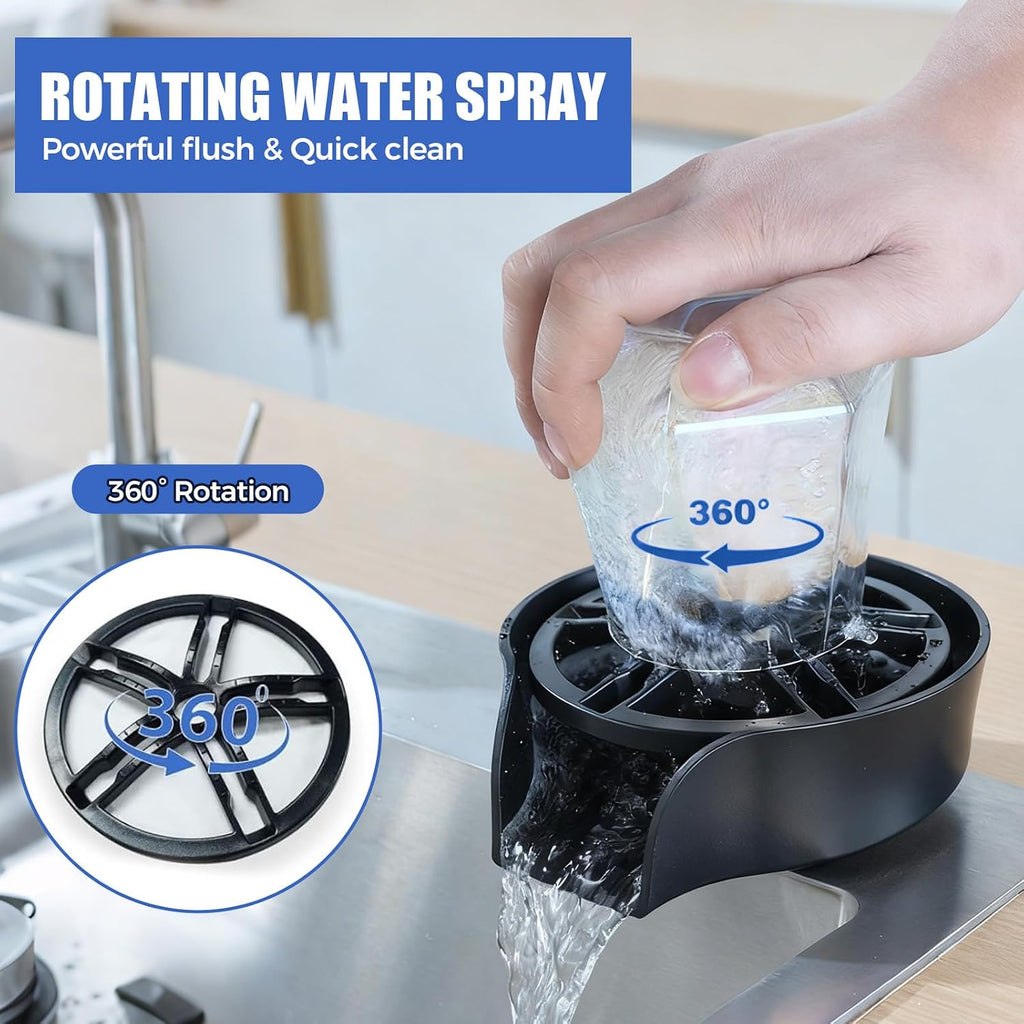 Glass Rinser for Kitchen Sink, High Pressure 360 Degree Rotating Glass Rinser with Pull-Out Spray Gun, Cup Washer