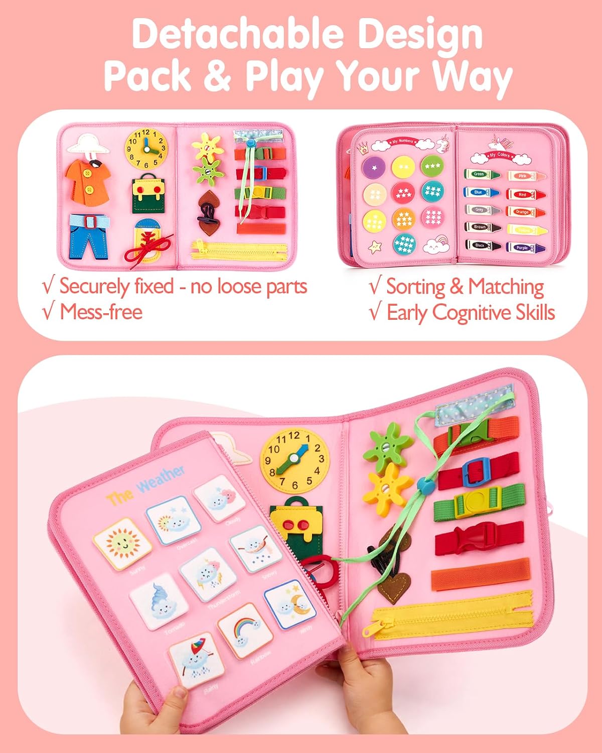 Busy Board Montessori Toys Busy Book Toddler Girl Gifts Travel Toy | Toddlers Educational Learning Toys with Life