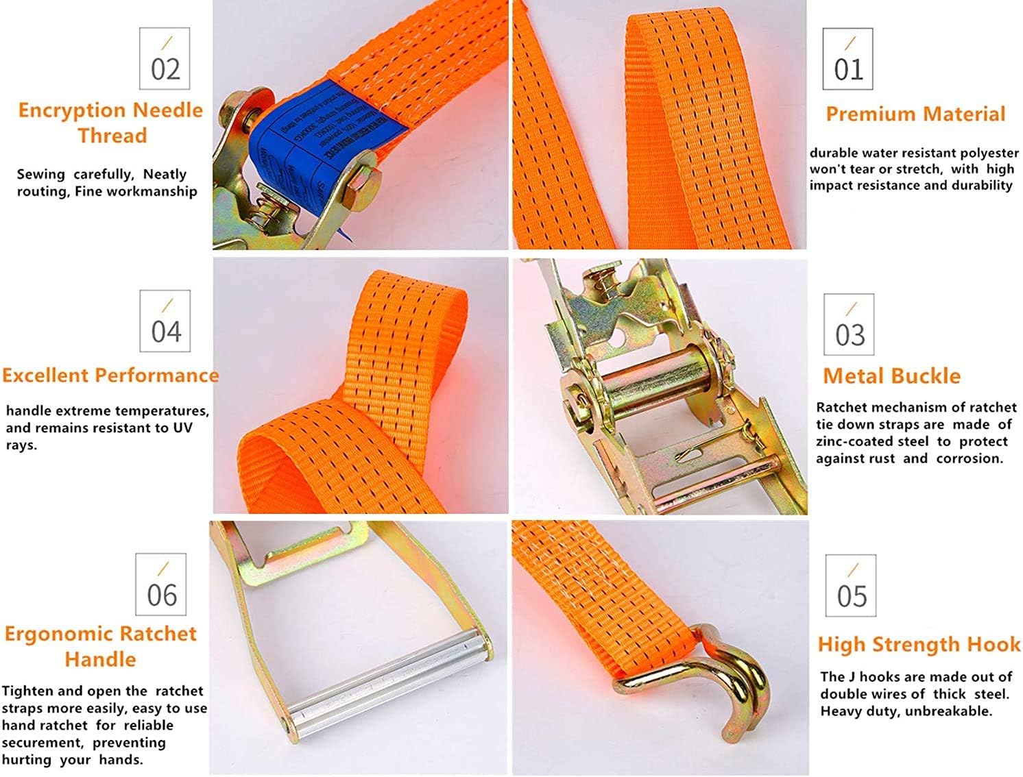 Ratchet Straps,2 inch x 17' Heavy Duty Ratchet Straps Load up to 10000Lbs Cargo Straps for Trucks,tie Down Strap for
