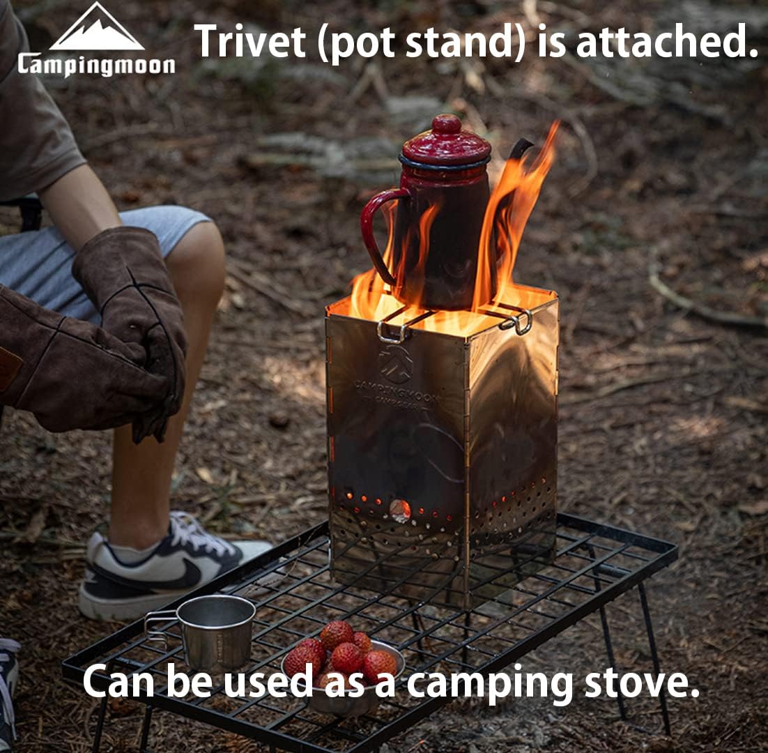 CAMPINGMOON Foldable Collapsible Charcoal Chimney Starter Barbecue BBQ Camping Grill Stainless Steel MT-19