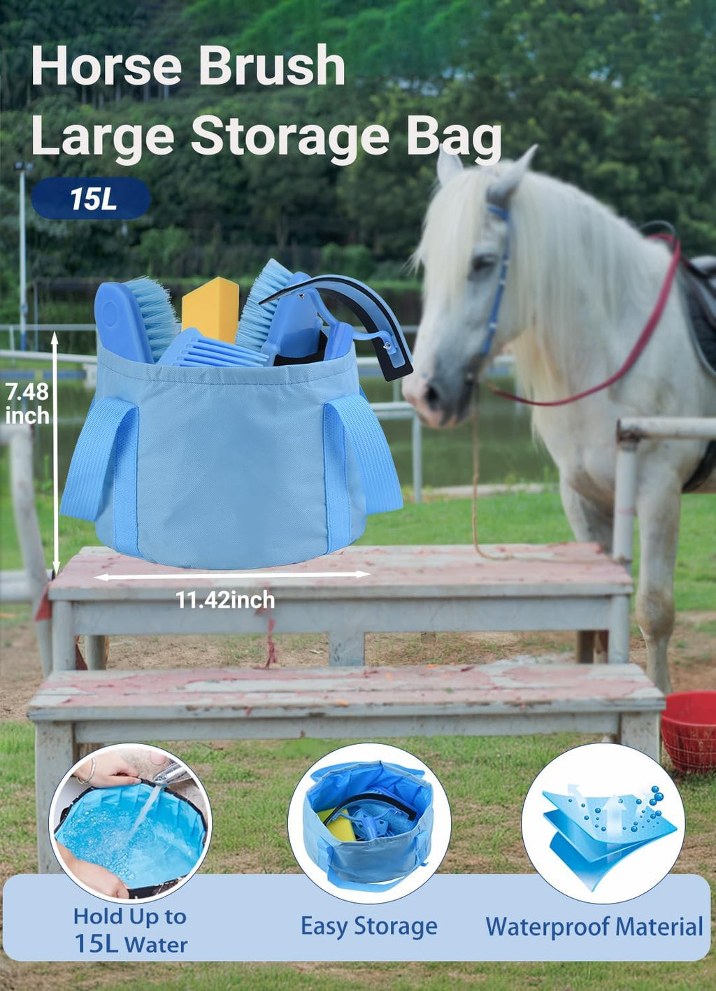 Horse Grooming Kit, 13-Piece Horse Brush Set with Organizer Bag Complete Care, Mane Braiding Kit, Brushes & Curry
