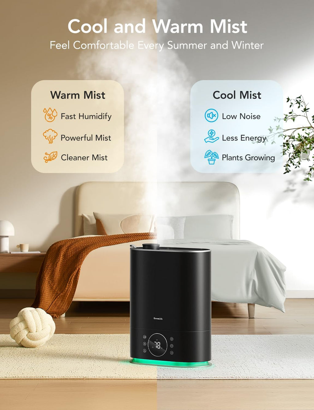 7L Smart Humidifier for Bedroom, Warm & Cool Mist for Large Room | Auto Mode, 70H Quiet Runtime for Baby, Plants