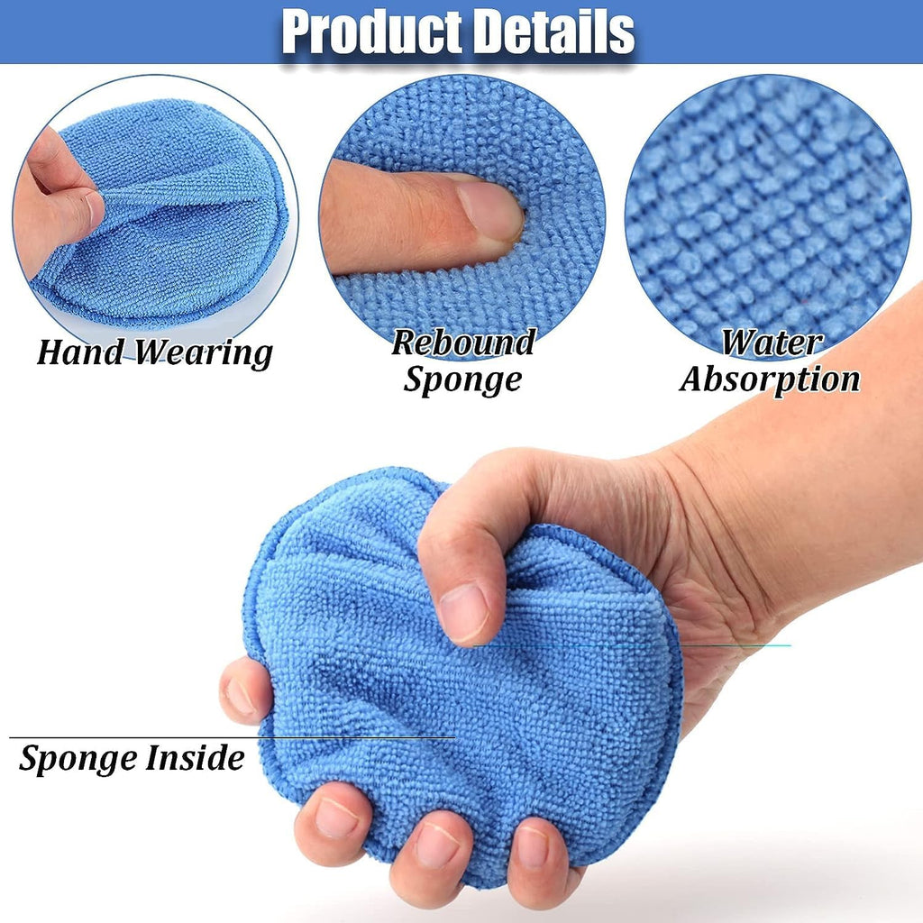 Microfiber Wax Applicator Pads, Car Wax Applicator with Finger Pocket, Buffing & Detail Polishing Foam Pads for Car