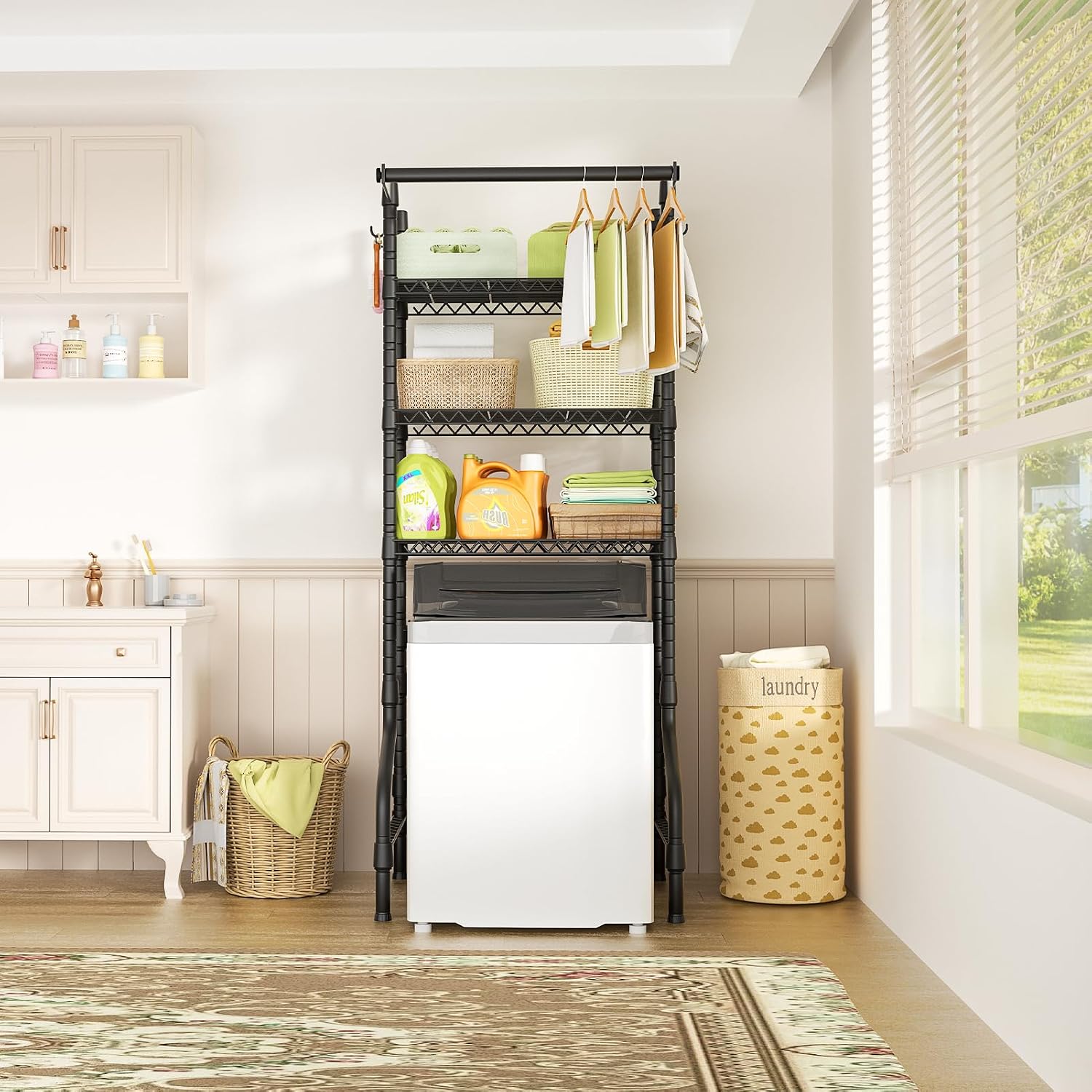 U11 Mini Over Washer and Dryer Shelves, 3 Tiers Laundry Room Storage and Organizer Standing Shelf, Metal Freestanding