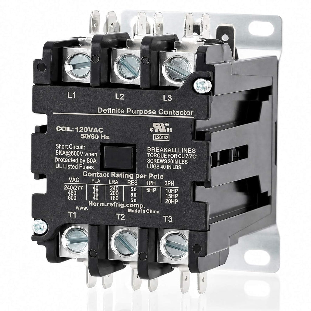 3 Pole 40 Amp Contactor 120VAC Coil, Air Conditioner Condenser Compressor Motor Magnetic Contactor, UL HVAC Definite