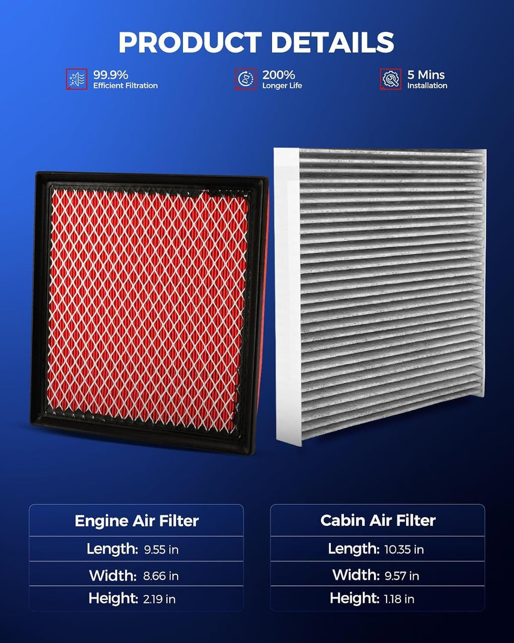 CA10755 CF11183 Engine & Cabin Air Filter for Jeep, Dodge | for Jeep Grand Cherokee 2014-2021 3.6L/5.7L/6.4L