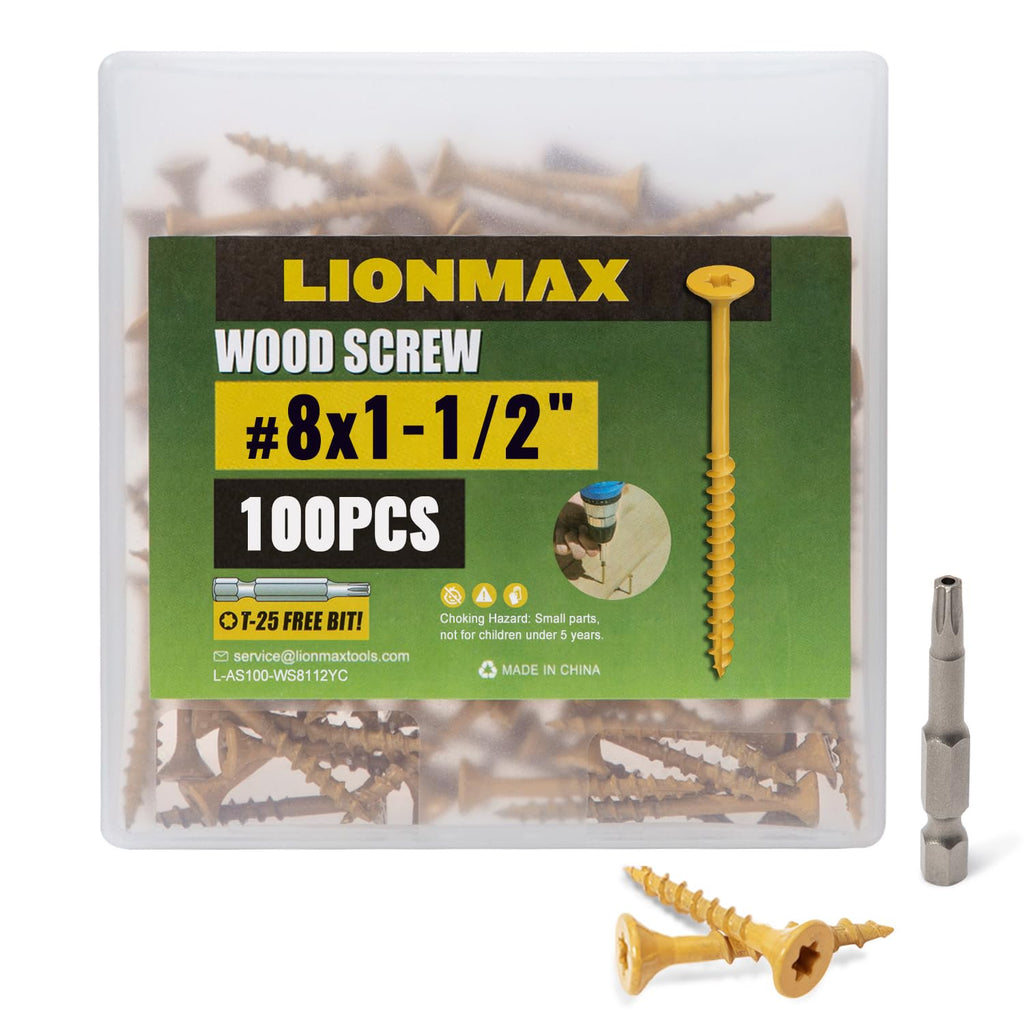 Wood Screws 1-1/2 Inch, Deck Screws #8 x 1-1/2", 100 PCS, Tan