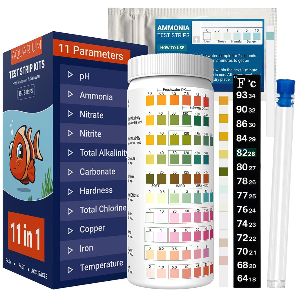 11 in 1 Aquarium Test Strips Kit | Aquarium Ammonia Test Strips | 150 Strips | Quick Accurate Freshwater&Saltwater
