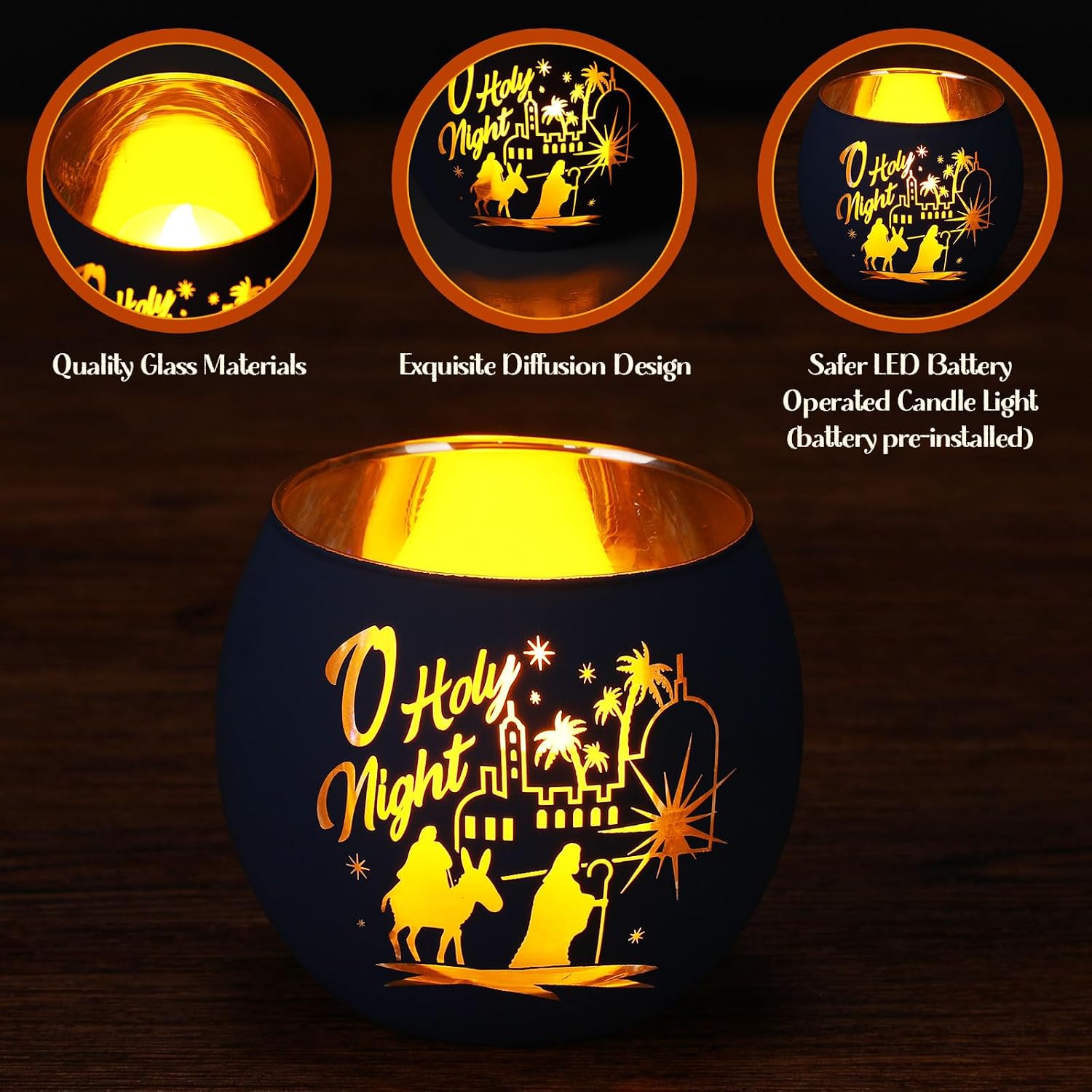 6 Set Christmas Advent Votive Candle Holders LED Flameless