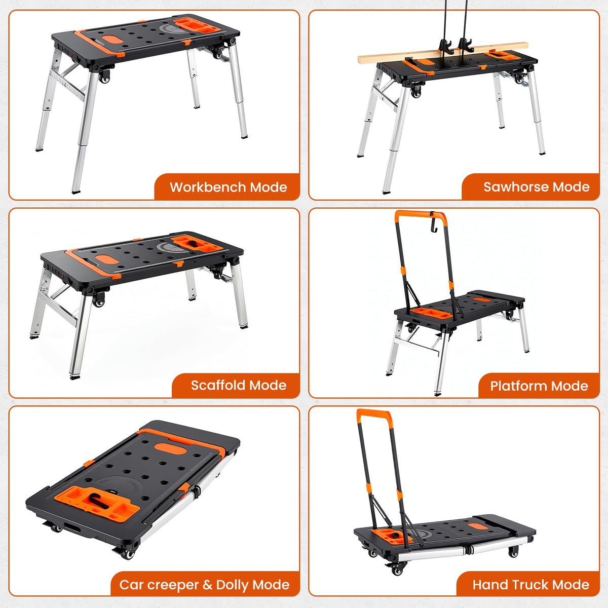 7in1 Multifunctional Portable Workbench with Large Wheels & Clamps