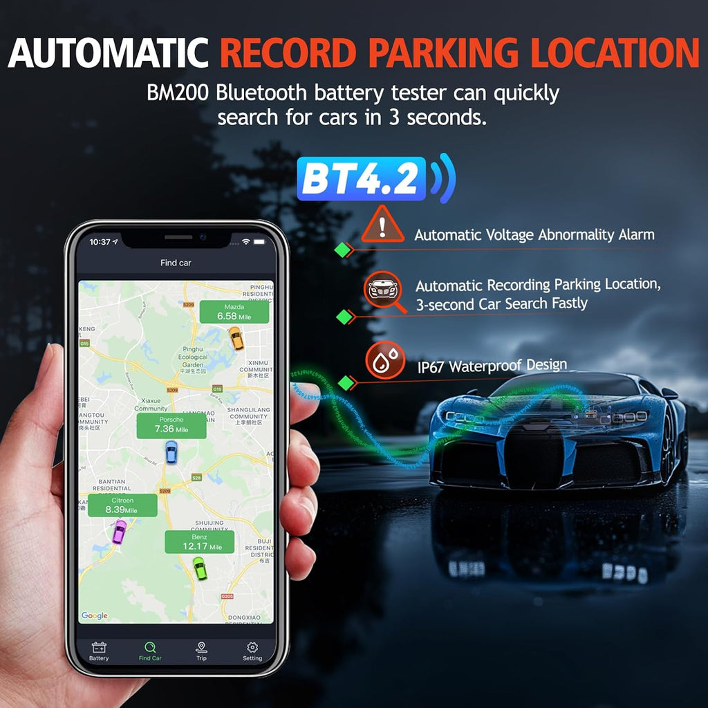 BM200-US Car Battery Tester 12V Automotive Battery Monitor Bluetooth | Auto Battery Load Tester with Cranking