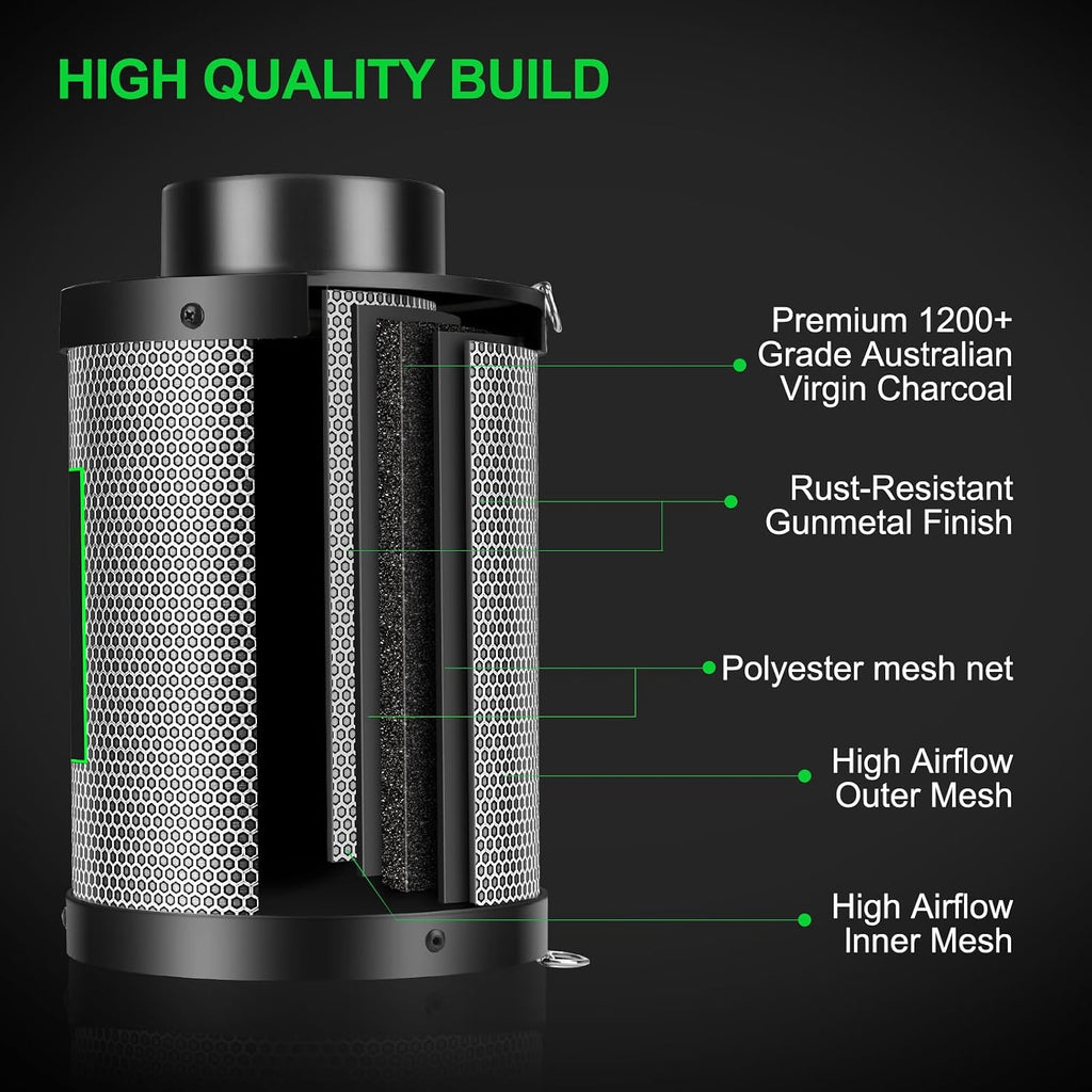 4 Inch Air Carbon Filter Smelliness Control with Australia Virgin Charcoal, Odor Removal Carbon Filter for Grow Tent