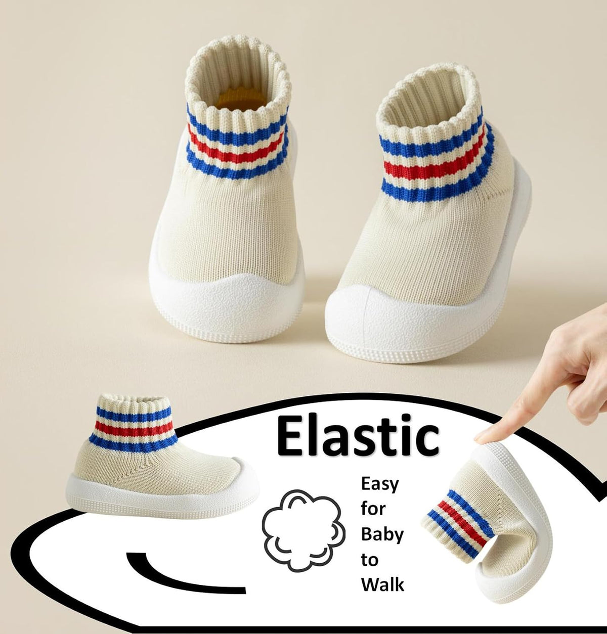 Baby Sock Shoes Toddler Walking Slippers with Soft Rubber Sole