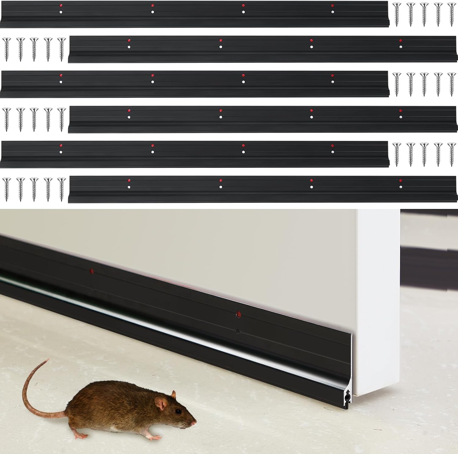 6 Pack 36 Inch Door Sweep, Aluminum Mouse Stopper Seal Strip | Rodent Proof for Garage Doors, Weather Draft Blocker