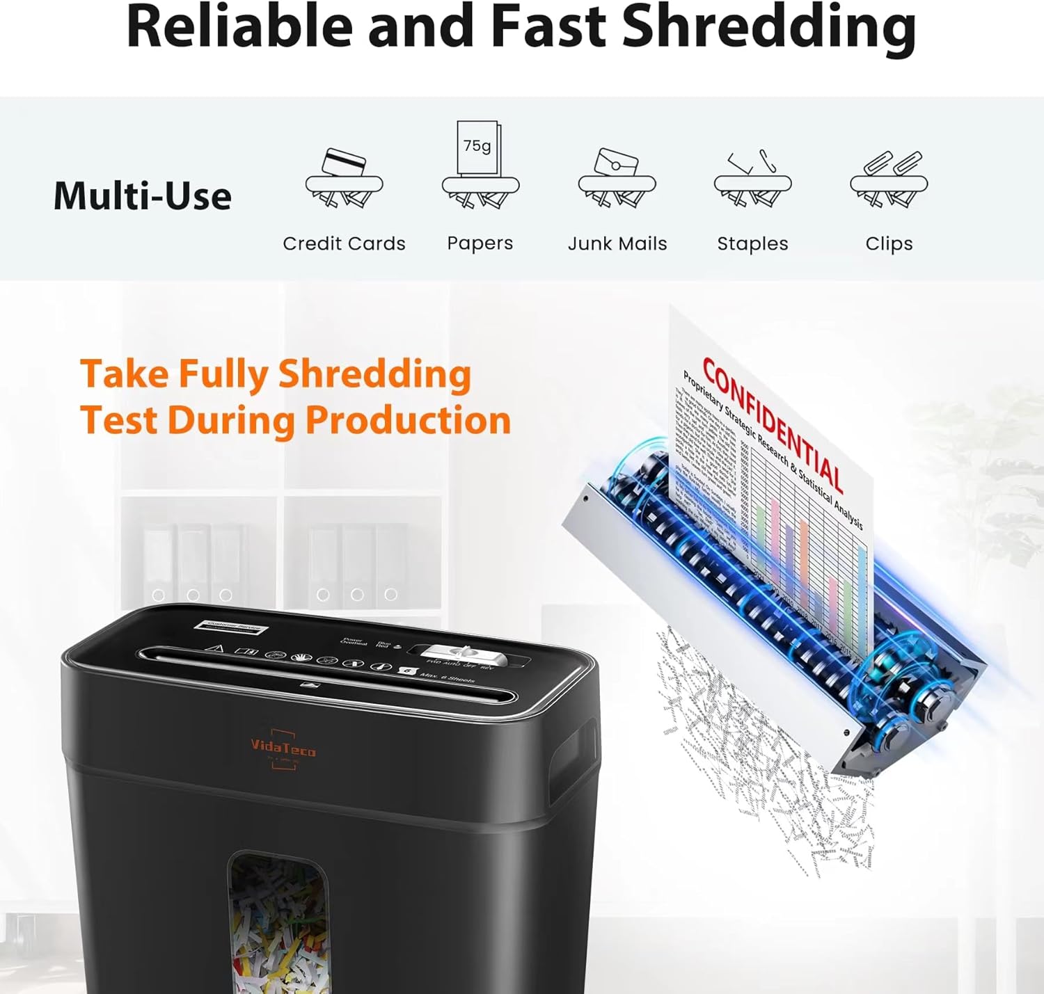 6-Sheet Cross Cut Paper Shredder for Home Office, 3.04-Gallon Bin | P-4 Security Anti-Jam & Overheat Protection