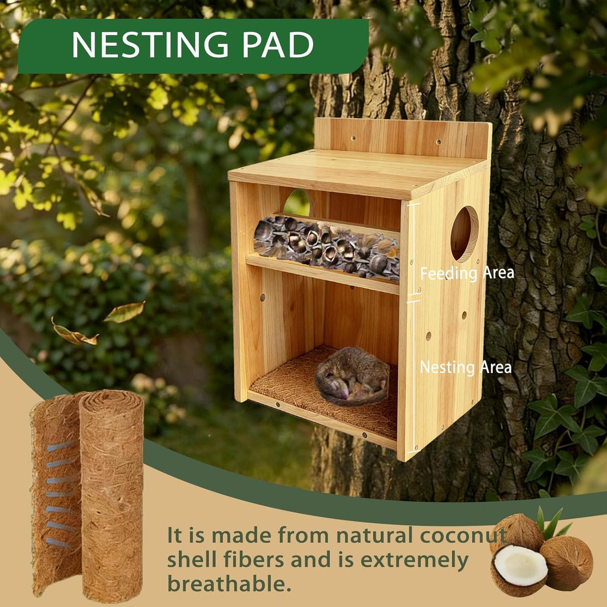 Squirrel House with Feeder, 2-in-1 Weatherproof Pine Wooden Squirrel Houses for Outside Nesting, Large Squirrel Boxes