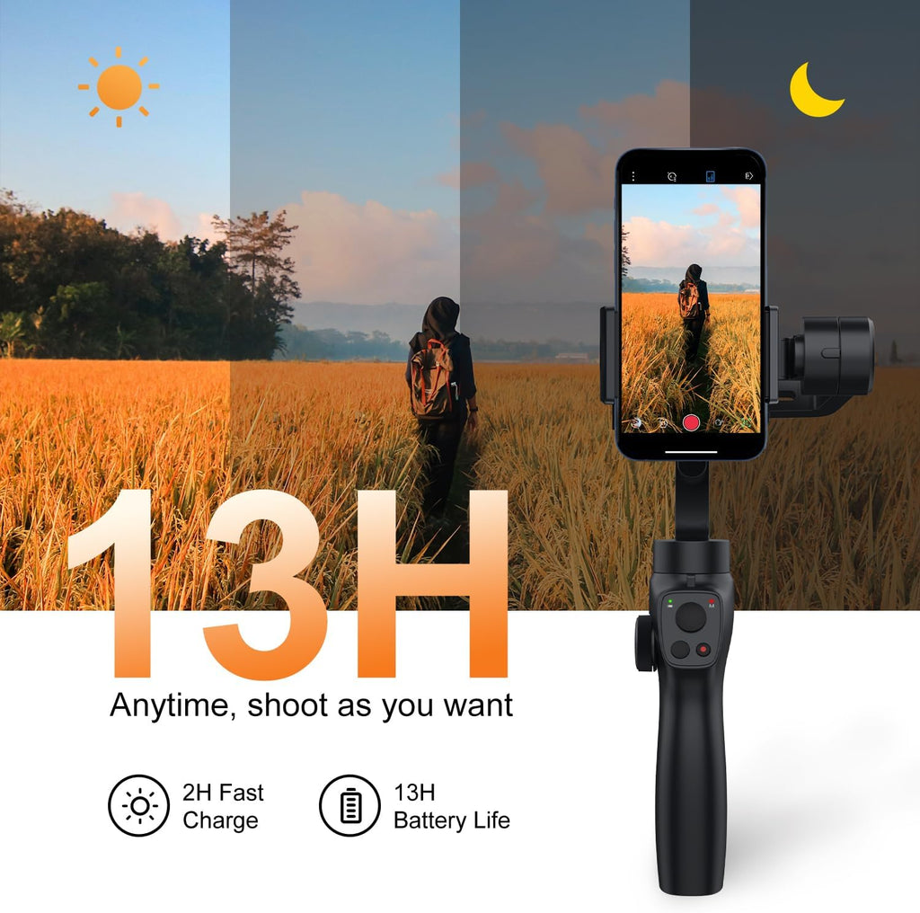 Gimbal Stabilizer for iPhone, Phone Gimbal w/Focus Wheel Face Tracking for 16 15 Pro Max Android 3-Axis Phone