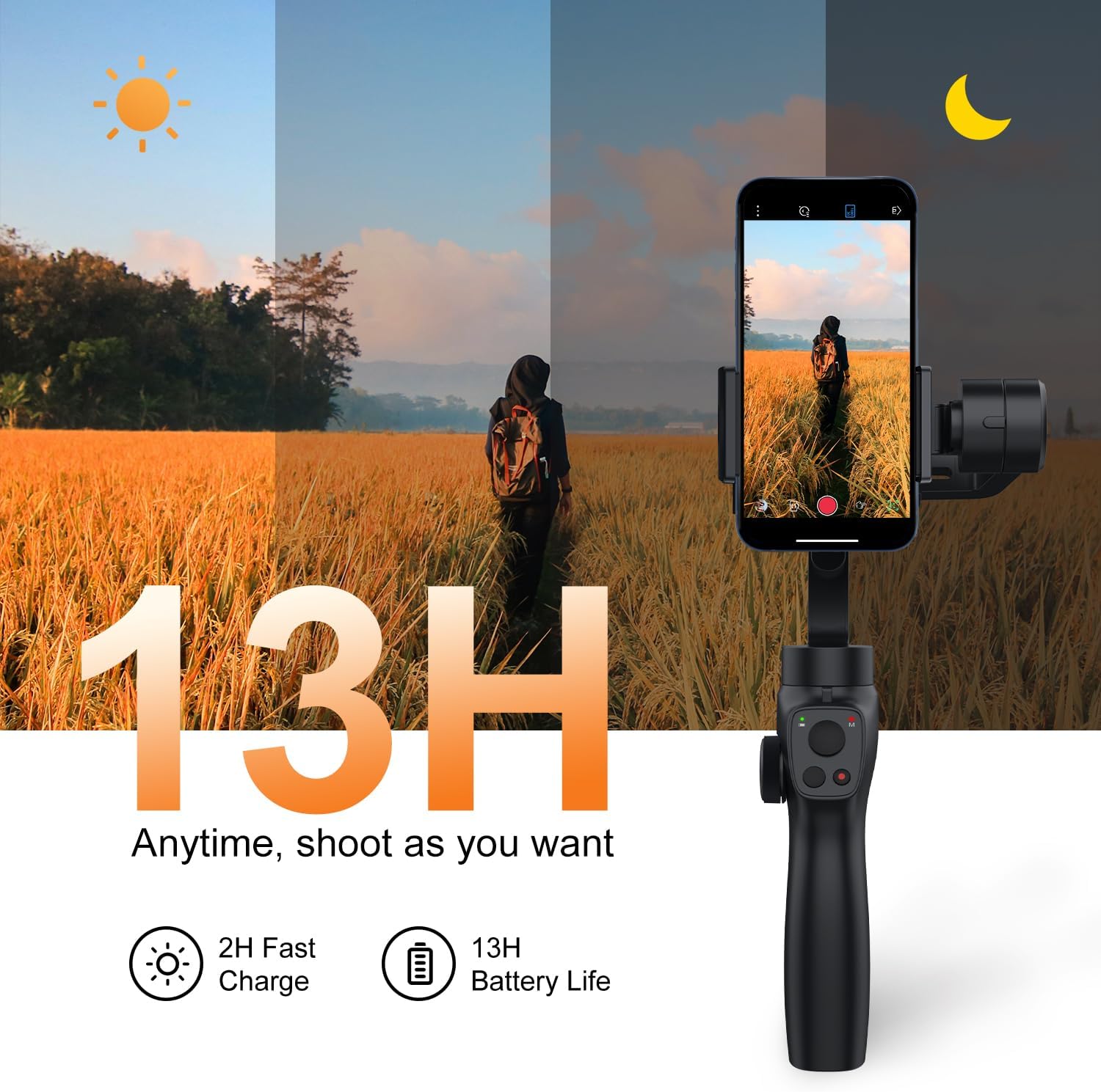 Gimbal Stabilizer for iPhone, Phone Gimbal w/Focus Wheel Face Tracking for 16 15 Pro Max Android 3-Axis Phone