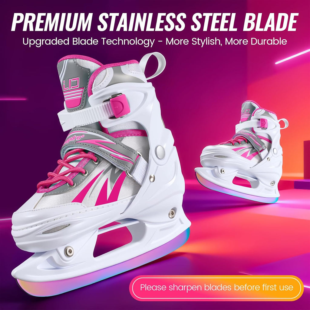 Adjustable Ice Skates for Kids Girls Boys, 4 Size Adjustable Beginner Ice Hockey Skates for Youths Teen, Warm Ice
