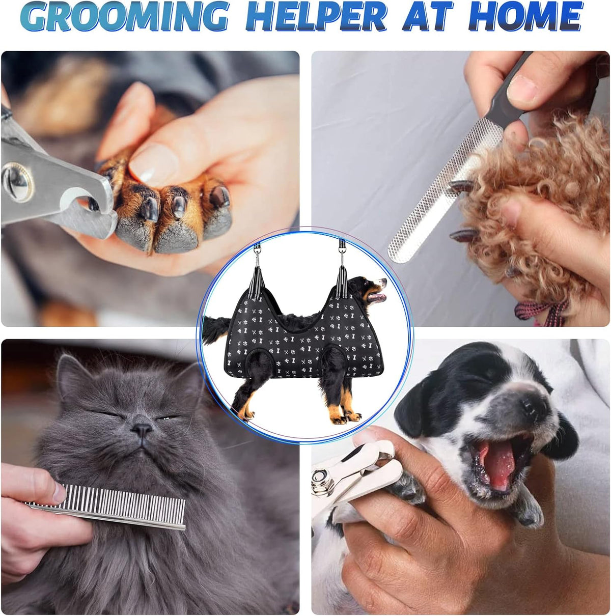 Pet Dog Grooming Hammock Harness for Nail Trimming (XXL 120lb), Dog Sling for Easy Clipping with Nail Clippers and File
