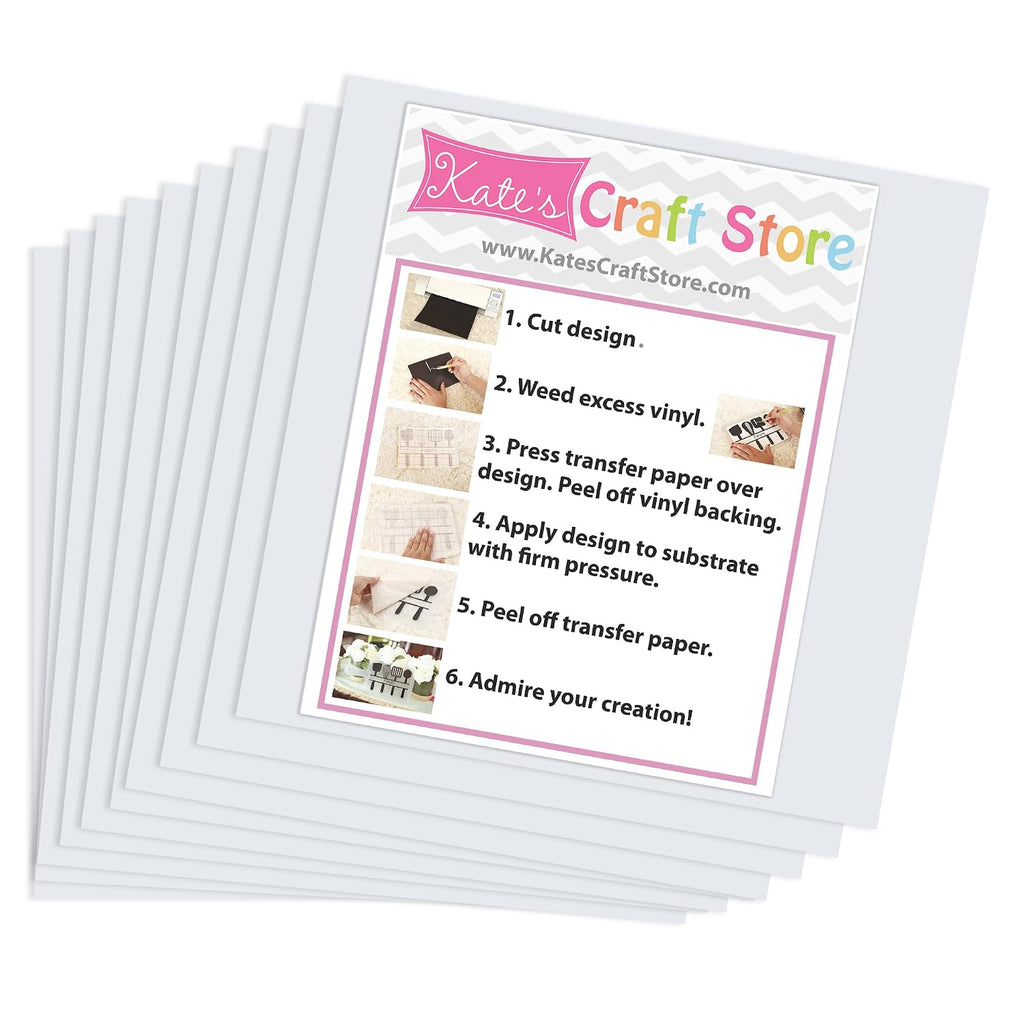 Ten 12" x 12" Sheets Oracal 651 Permanent Adhesive Craft Vinyl for Cricut, Silhouette, and Cameo Cutters with Pattern