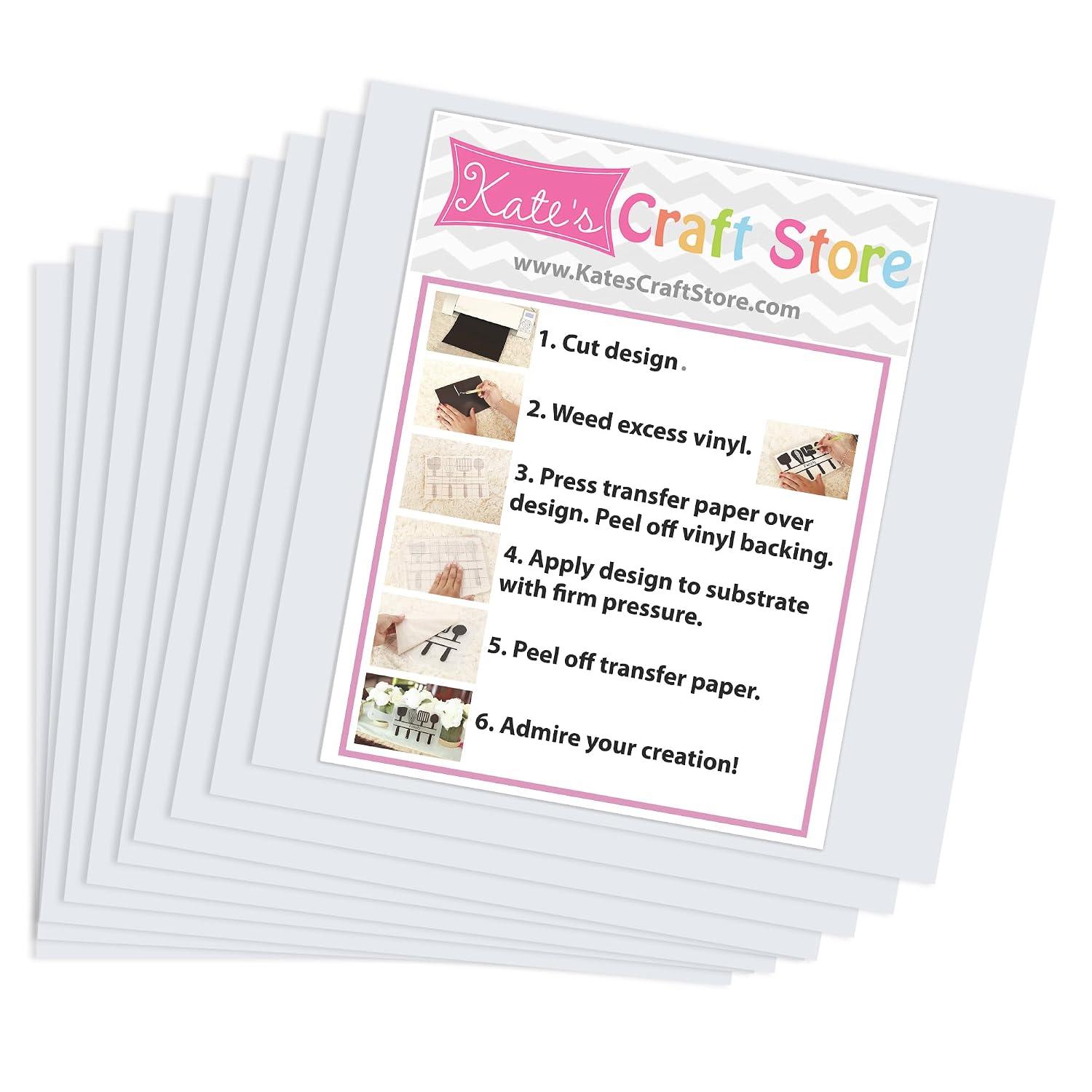 Ten 12" x 12" Sheets Oracal 651 Permanent Adhesive Craft Vinyl for Cricut, Silhouette, and Cameo Cutters with Pattern