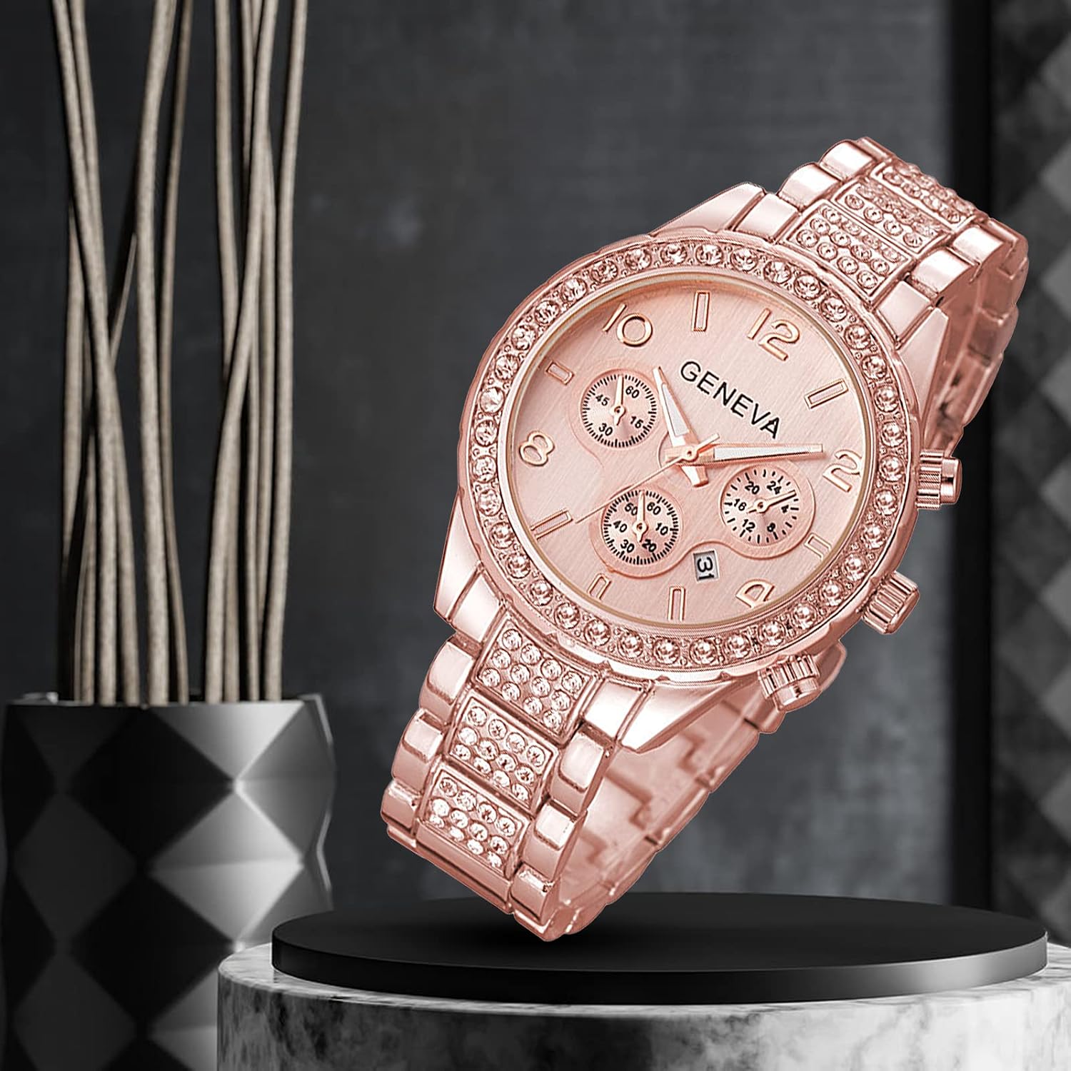 Luxury Unisex Crystal Diamond Watches Quartz Digital Calendar Rose Gold Silver Stainless Steel Watch