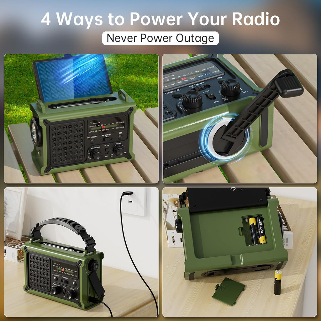 12000mAh/44400mWh Emergency Radio, NOAA Weather Radio, Hand Crank & Solar | Clear Signal, AM/FM Portable Radio, AC