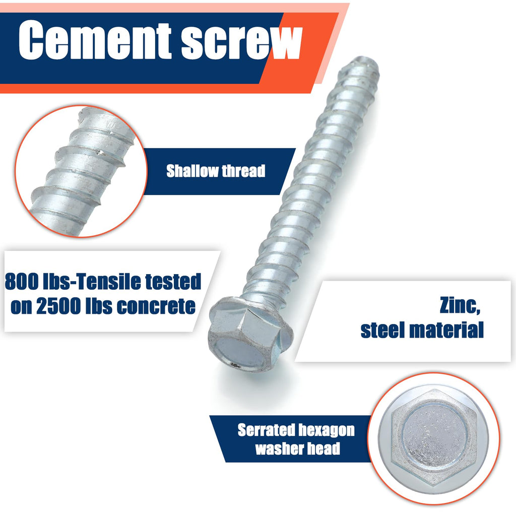 100 Pack 1/2 x 4 Concrete Anchors and Screw Kits Galvanized