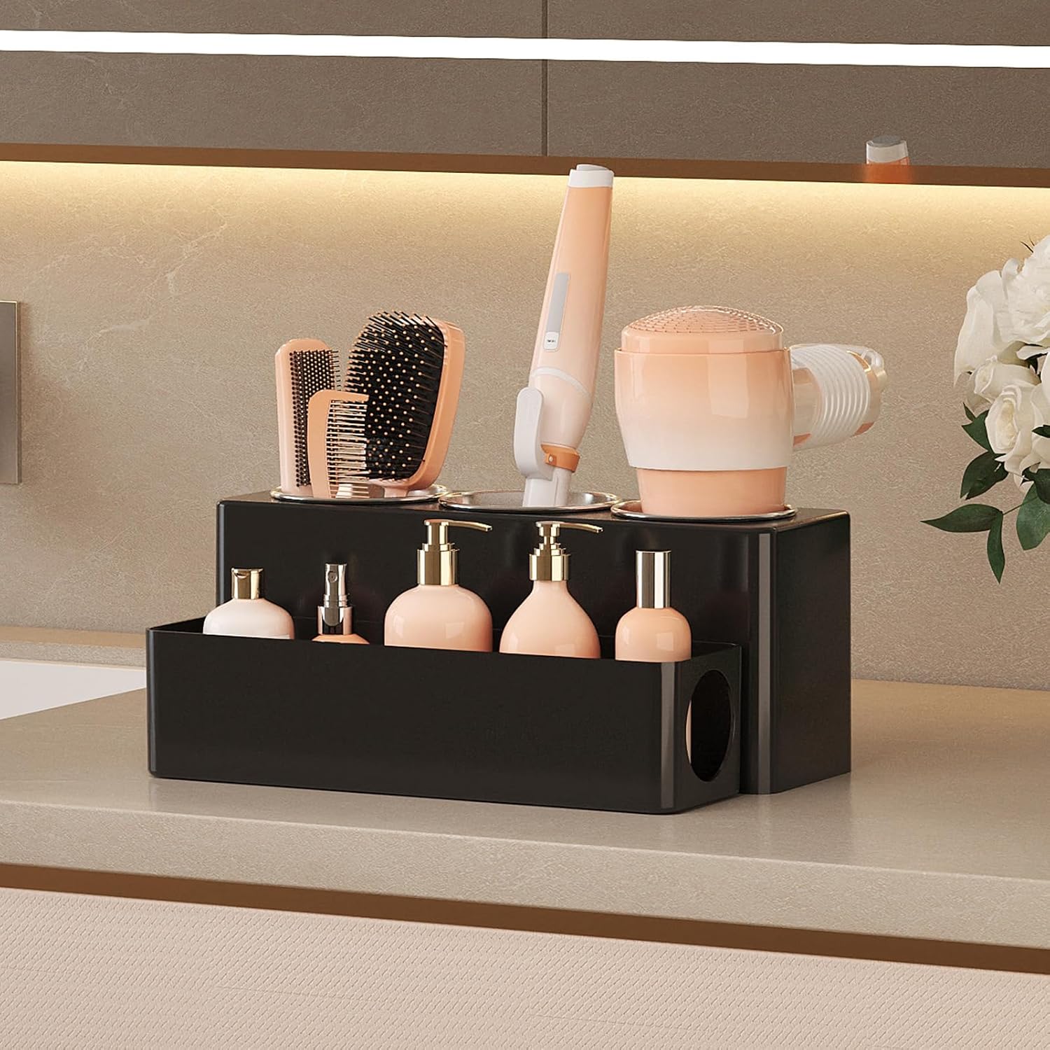 Hair Tool Organizer Countertop, Removable Blow Dryer Holder for Bathroom, Acrylic Hot Tools Organizer Storage for