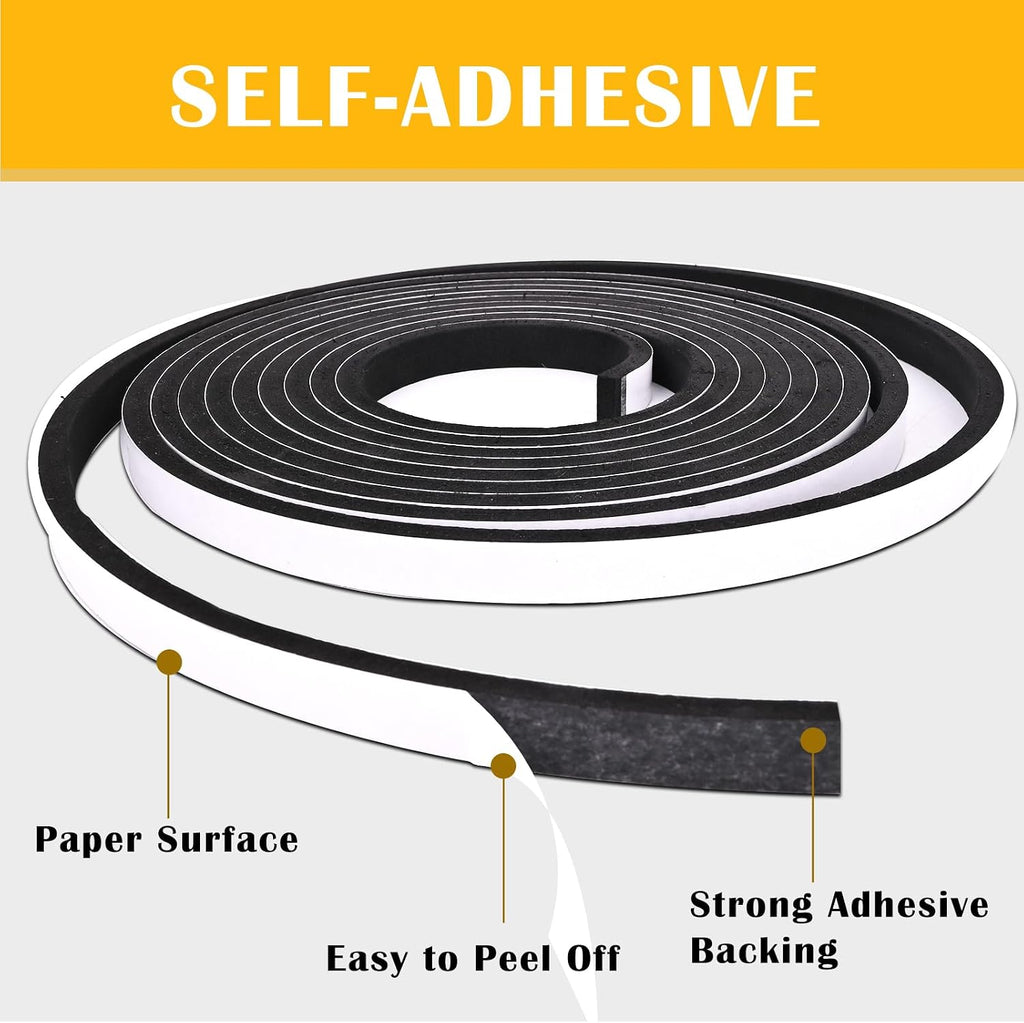 1/2" W x 1/4" T Foam Tape Single Sided, Closed Cell Weather Strip 16.5ft