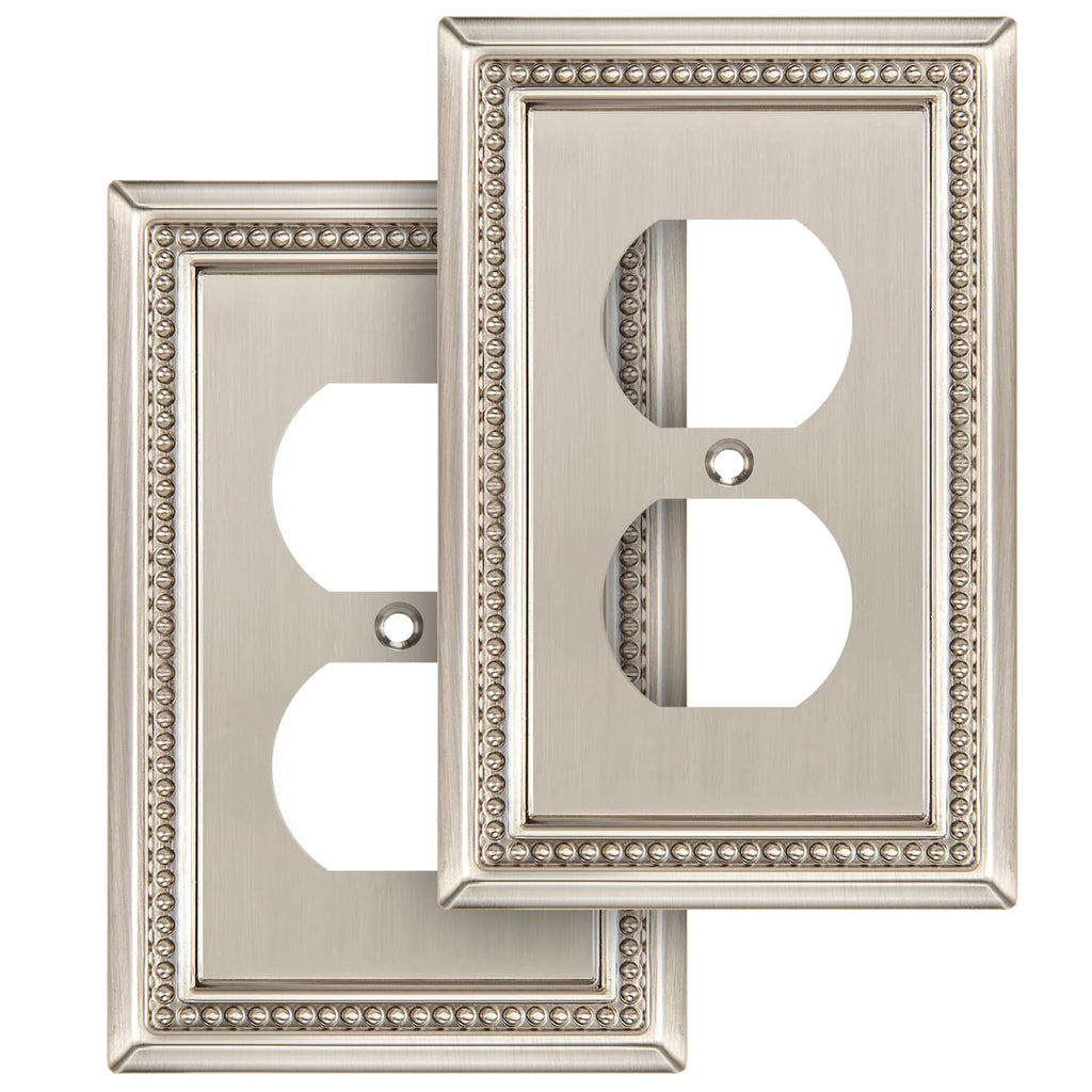 Sunken Pearls Heavy-Duty 1 Duplex Outlet Cover, Satin Nickel, 2 Pack