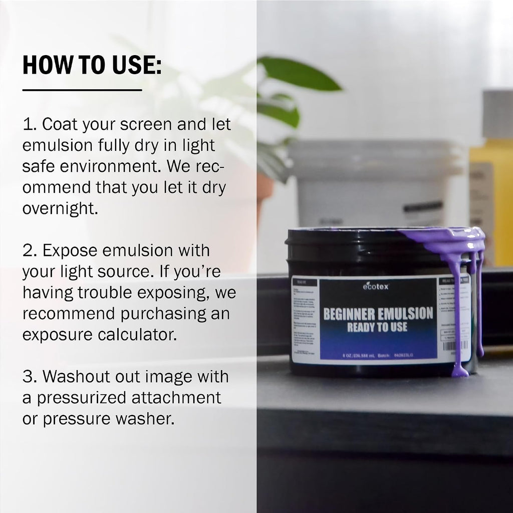 Ecotex Beginner Screen Printing Emulsion, Ready to Use Photo Emulsion 8oz | Premixed, Pre-Sensitized & Ready To Use