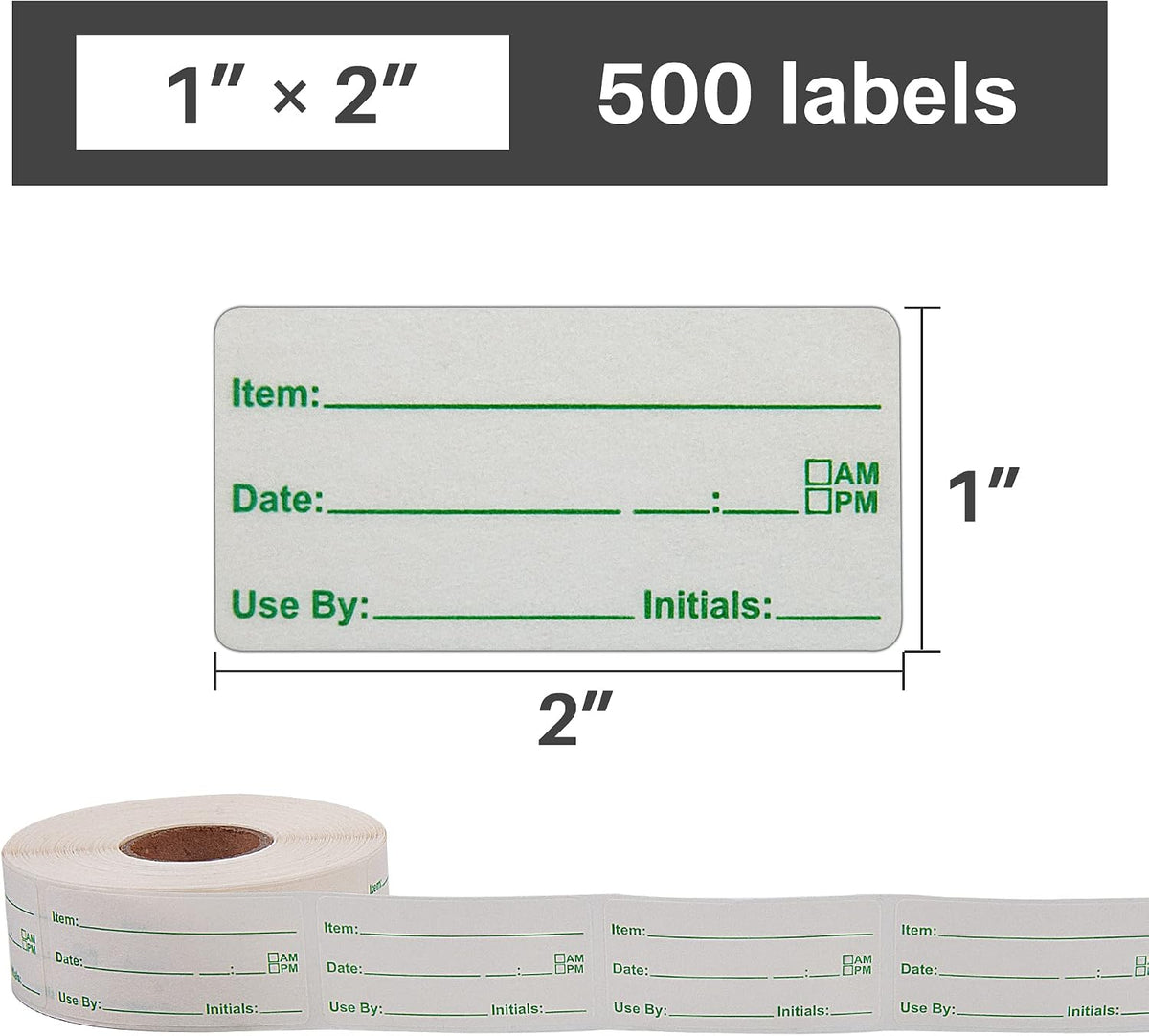 500 Stickers 1 x 2 Inch Use by Dissolvable Labels Green