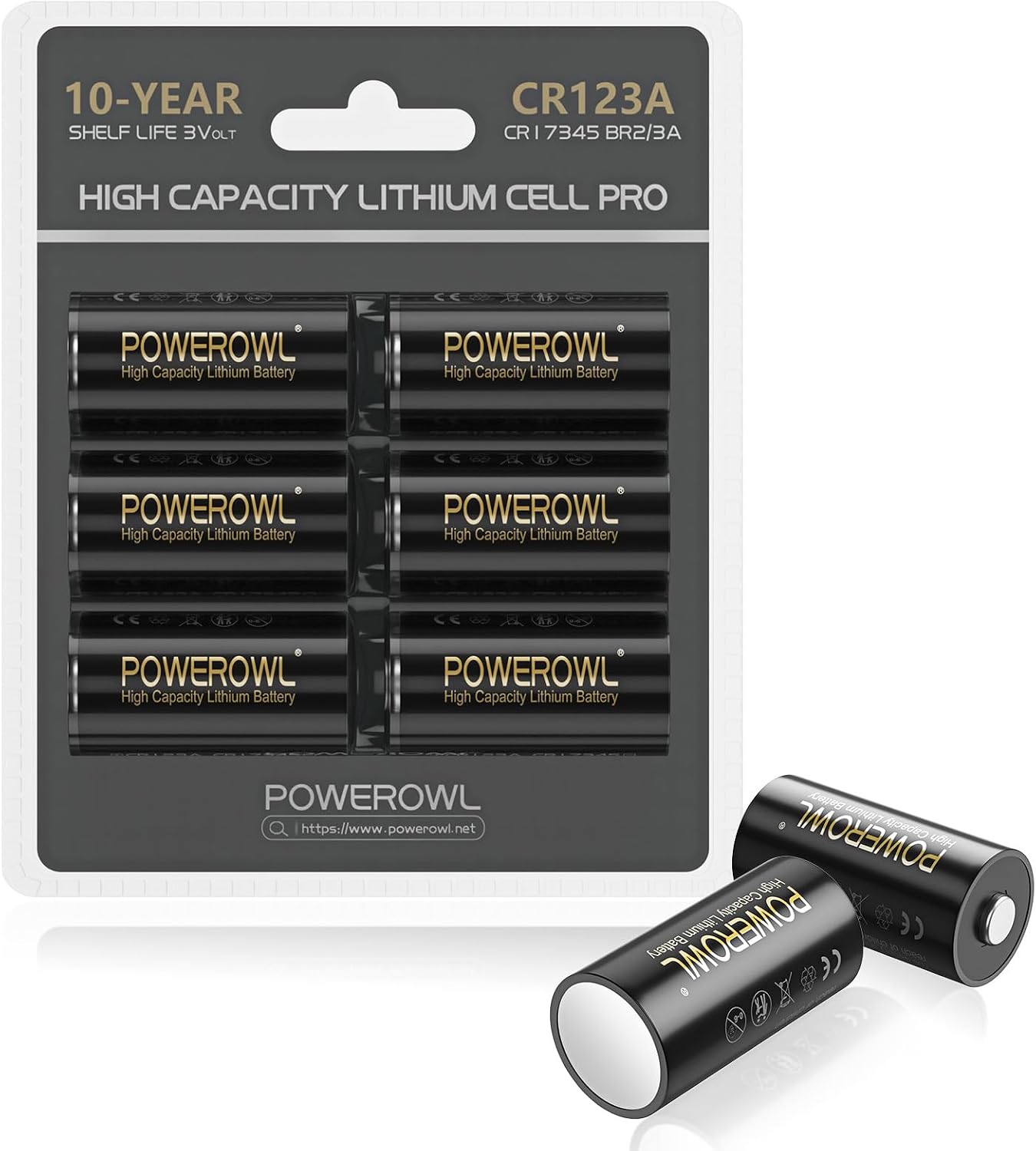 CR123A 3V Lithium Battery 6 Count, High Capacity 123 Batteries, Long-Lasting Power